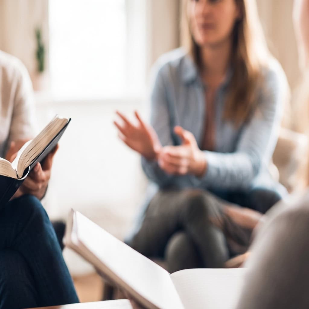 Beratungsgespräch: Eine Person gestikuliert erklärend, eine zweite Person hört aufmerksam zu und hält ein Notizbuch